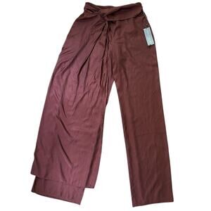 NWT New York & Co Eva Mendes Faux Wrap Wide Leg Brown Pants Small